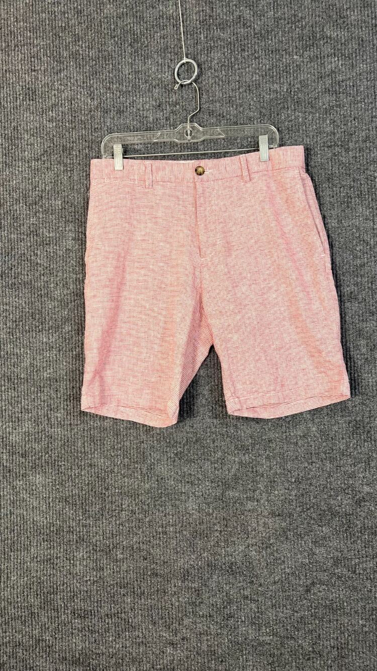Old Navy Shorts Mens 32 Red White Striped Linen Blend Built In Flex Mid Rise